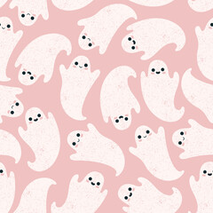 Pink ghost seamless pattern. Cute style background. Vector illustration