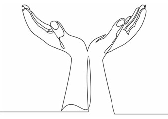 Wall Mural - Support, peace, care hand gesture.Continuous one line drawing.