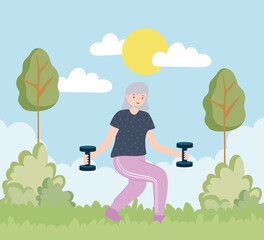 Sticker - old woman with dumbbells