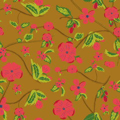 Poster - Colorful retro flowers seamless repeat pattern print background