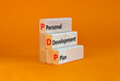 © Dzmitry - PDP, Personal development plan symbol. Words PDP, Personal development plan symbol on blocks on a beautiful orange background. Business, PDP, Personal development plan symbol concept. Copy space.