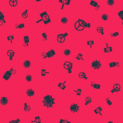 Poster - Set Hand grenade, Peace, and on seamless pattern. Vector