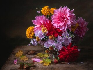 Autumn bouquet of garden flowers