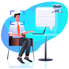 Poster - man discussing with chatbot assistant detection and identification facial recognition system artificial intelligence