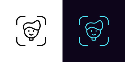 Poster - Outline face recognition icon, with editable stroke. Facial scanner sign, face identify pictogram
