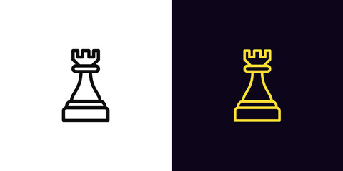 Poster - Outline chessman rook icon, with editable stroke. Linear rook sign, chess piece, tower pictogram