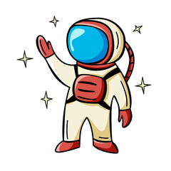 hand drawn icon of astronaut in doodle style isolated on white background.