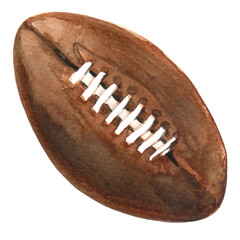 Watercolor painted illustration of brown ink american football ball 