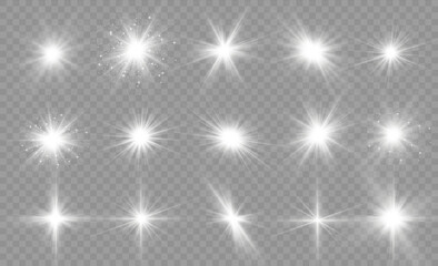 Poster - set of explosion star, glare, sparkle, sun flare.