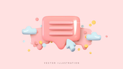 Fototapete - Message notification icon. Cloud new message realistic 3d design. Dialog, Chat Speech Bubble. Clicks the arrow cursor on dialogue. Vector illustration