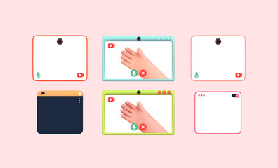 Poster - Video online broadcast template. Realistic 3d screen live stream. Set Video communication frame icons. Creative design elements for Social media. Vector illustration