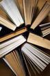 Open books - close-up. Books in the library. Top view of the pages.