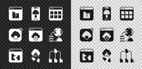 Aufkleber - Set File missing, Cloud technology data transfer, Browser files, Broken, hacking, Folder tree, and Failed access cloud storage icon. Vector