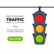 Illustration Vector Graphic Web Template Traffic Light Signal With Symbol In Red, Yellow, And Green Color. Stop, Warning, And Go Sign, Perfect For Cover Presentation, Campaign, And Poster
