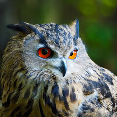 Poster - Closeup of a Eurasian eagle-owl perched on a tree during daylight