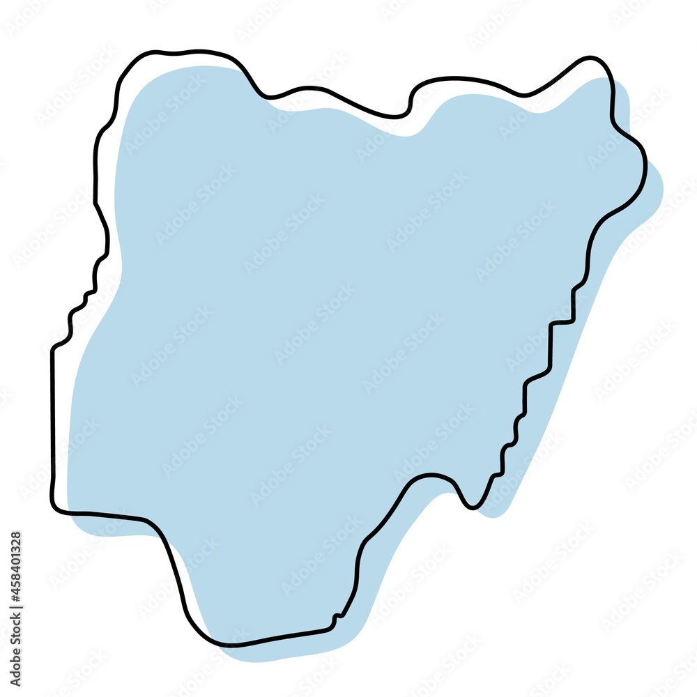 Stylized simple outline map of Nigeria icon. Blue sketch map of Nigeria ...