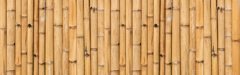 Wall Mural - Panorama of Brown old Bamboo fence texture and background seamless