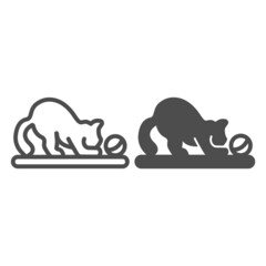 Poster - Cat, kitty plays with ball, clew line and solid icon, pets concept, kitten is playing vector sign on white background, outline style icon for mobile concept and web design. Vector graphics.