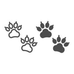 Poster - Cat, kitty paw print line and solid icon, pets concept, kitten pawprint vector sign on white background, outline style icon for mobile concept and web design. Vector graphics.