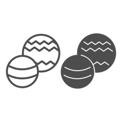 Poster - Two balls, toys line and solid icon, toy concept, playing balls vector sign on white background, outline style icon for mobile concept and web design. Vector graphics.