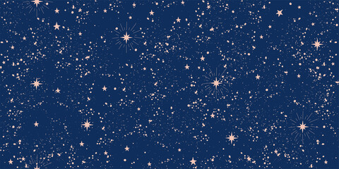 seamless boho pattern with stars on a blue background for tarot, astrology. magic cosmic sky, abstra