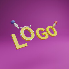 Fototapete - Graphic designer creative creator design logo artwork curve pen tool illustration equipment icons digital computer display workspace. Graphic design software. 3d rendering.