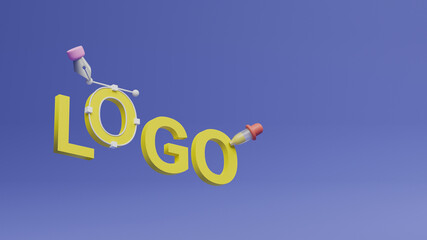 Fototapete - Graphic designer creative creator design logo artwork curve pen tool illustration equipment icons digital computer display workspace. Graphic design software. 3d rendering.