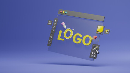 Fototapete - Graphic designer creative creator design logo artwork curve pen tool illustration equipment icons digital computer display workspace. Graphic design software. 3d rendering.
