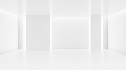 White clean empty architecture interior space room studio background wall display products minimalistic. 3d rendering.
