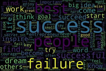Word tag cloud on black background. Concept of success