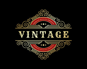 Wall Mural - Vintage luxury royal frame labels with typography logo for beer whiskey alcohol drinks bottle box label packaging Engraving vector illustration design template