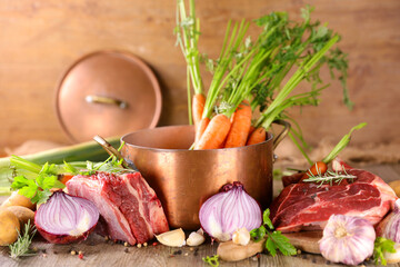 Wall Mural - cooking- beef and vegetable and pan