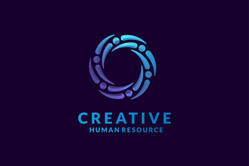 human resources Logo design isolated on blue Background. Usable for Business and Technology Logos. Vector Logo Design Template Element.