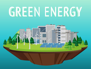 Wall Mural - Green energy generated by wind turbine and solar panel