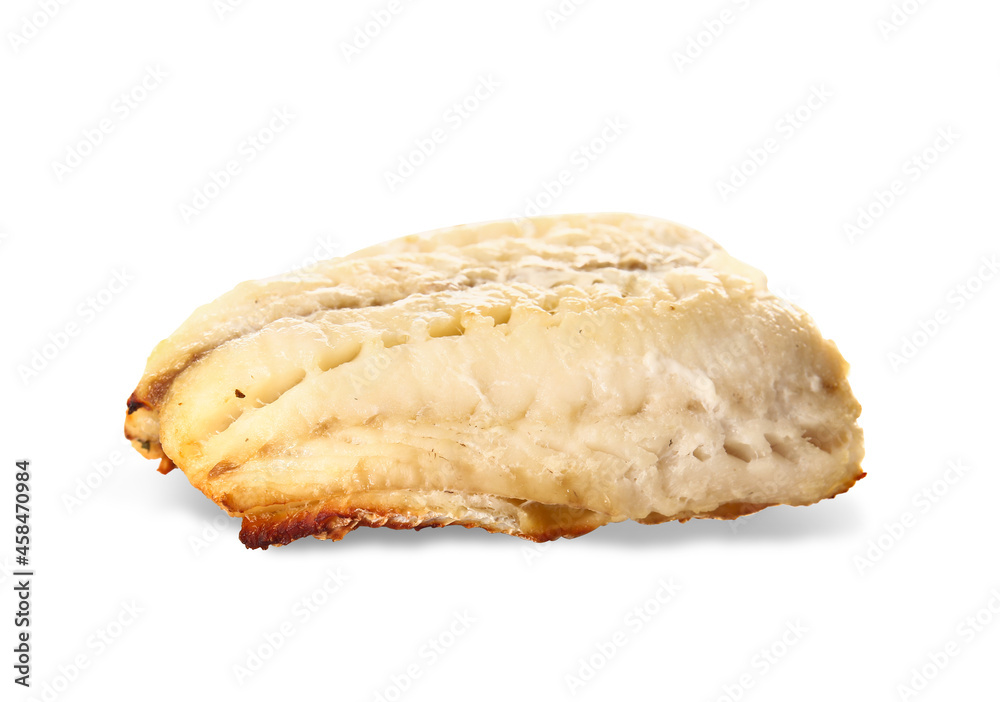 Healthy baked cod fillet on white background