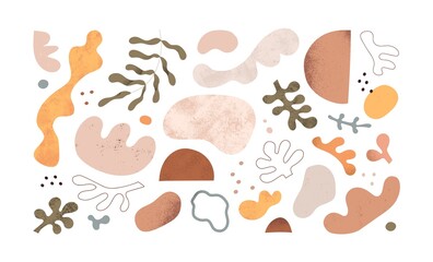 Leinwandbilder - Abstract doodle shapes, blobs, plants and leaf set. Bundle of modern creative geometric design elements. Trendy contemporary simple objects. Flat vector illustration isolated on white background