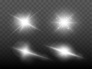 Canvas Print - Set of shining sparkles and lens flares. Glowing lights isolated on transparent background. Vector illustration