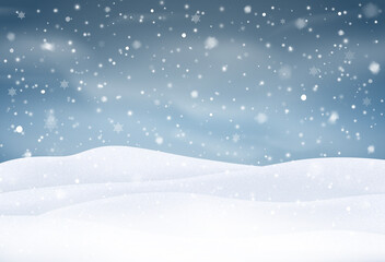 Poster - Vector snowfall isolated. Winter background. Snow overlay. Snowflakes, ice and snow landscape.