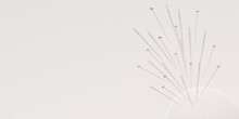 3D Illustration Of Several Pins And A Pin Cushion , White And Gold Looks Modern, Bokeh