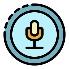 Poster - Microphone in the circle icon. Outline microphone in the circle vector icon color flat isolated