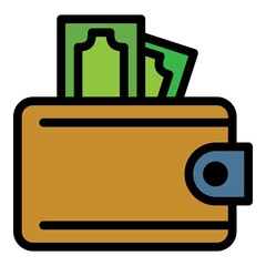 Poster - Cash wallet icon. Outline cash wallet vector icon color flat isolated