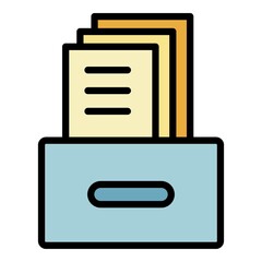 Poster - Archival box with documents icon. Outline archival box with documents vector icon color flat isolated