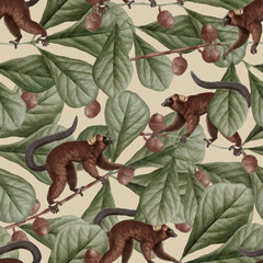 Wall Mural - Lemur seamless pattern vector background