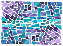 Color Mosaic Pattern Painted By Watercolor. Pattern For Textiles, Multicolored Geometric Background Hand-drawn. Texture For Wallpaper. Bright Drawing For Postcards, Baby Products, Universal Print