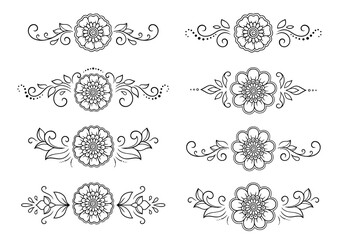Wall Mural - set of mehndi flower pattern for henna drawing and tattoo. decoration in ethnic oriental, indian sty