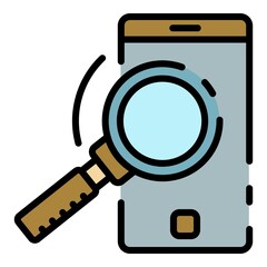 Poster - Smartphone and magnifier icon. Outline smartphone and magnifier vector icon color flat isolated