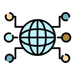Poster - Globe and remote sites icon. Outline globe and remote sites vector icon color flat isolated
