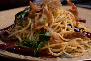 Poster - Spaghetti with Dried Chili and Fried Bacon