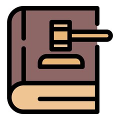 Poster - Gavel on law book icon. Outline gavel on law book vector icon color flat isolated