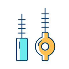 Poster - Interdental brushes RGB color icon. Cleaning out food particles and plaque. Preventing tooth disease risk. Toothbrushing. Keeping gums healthy. Isolated vector illustration. Simple filled line drawing